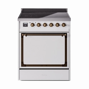 Ilve UNI304QNMPWHB Ilve Uni304Qnmpwhb Nostalgie Ii Noblesse 30" Induction Range (Solid Door, White, Burnished) Freestanding Ranges freestanding dual fuel range 30 inch