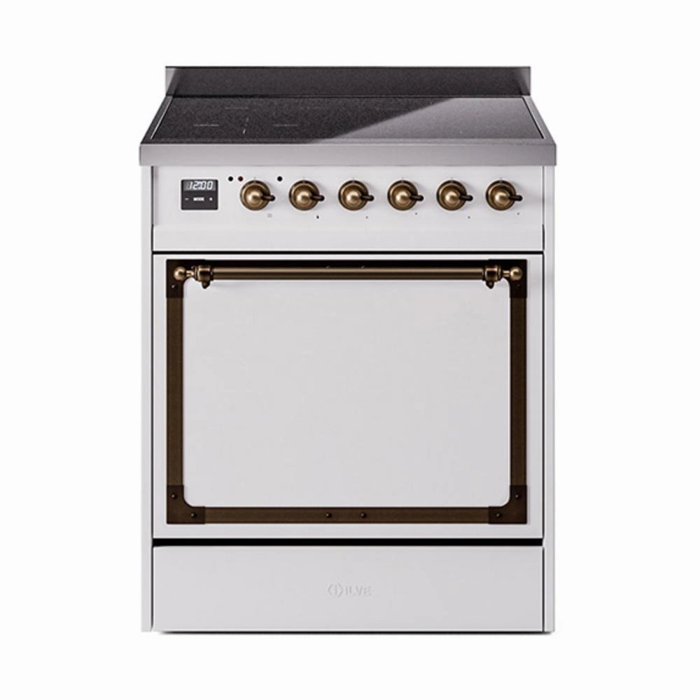 Ilve UNI304QNMPWHB Ilve Uni304Qnmpwhb Nostalgie Ii Noblesse 30" Induction Range (Solid Door, White, Burnished) Freestanding Ranges freestanding dual fuel range 30 inch