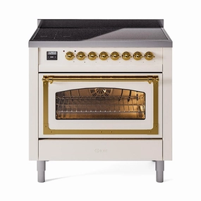 Ilve UNI366NMPAWG Ilve Uni366Nmpawg Nostalgie Ii Noblesse 36" Induction Range (Triple Glass Door, Antique White, Brass) Freestanding Ranges freestanding dual fuel range 30 inch