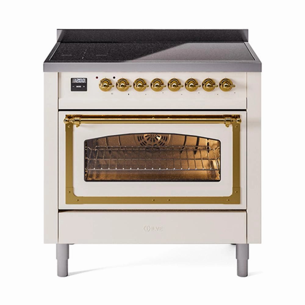 Ilve UNI366NMPAWG Ilve Uni366Nmpawg Nostalgie Ii Noblesse 36" Induction Range (Triple Glass Door, Antique White, Brass) Freestanding Ranges freestanding dual fuel range 30 inch
