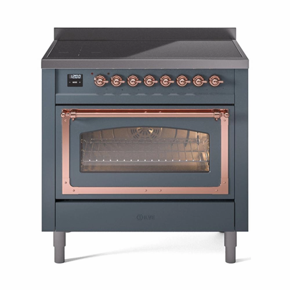 Ilve UNI366NMPBGP Ilve Uni366Nmpbgp Nostalgie Ii Noblesse 36" Induction Range (Triple Glass Door, Blue Grey, Copper) Freestanding Ranges freestanding dual fuel range 30 inch