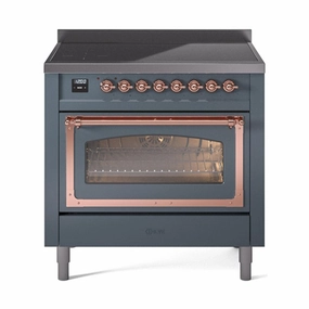 Ilve UNI366NMPBGP Ilve Uni366Nmpbgp Nostalgie Ii Noblesse 36" Induction Range (Triple Glass Door, Blue Grey, Copper) Freestanding Ranges freestanding dual fuel range 30 inch