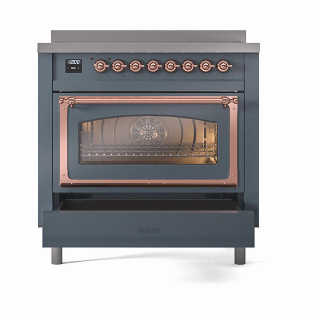 Ilve UNI366NMPBGP Ilve Uni366Nmpbgp Nostalgie Ii Noblesse 36" Induction Range (Triple Glass Door, Blue Grey, Copper)