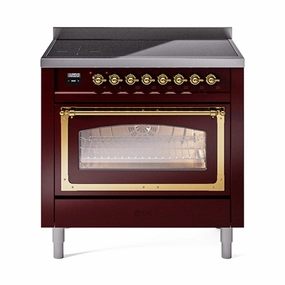 Ilve UNI366NMPBUG Ilve Uni366Nmpbug Nostalgie Ii Noblesse 36" Induction Range (Triple Glass Door, Burgundy, Brass) Freestanding Ranges freestanding dual fuel range 30 inch