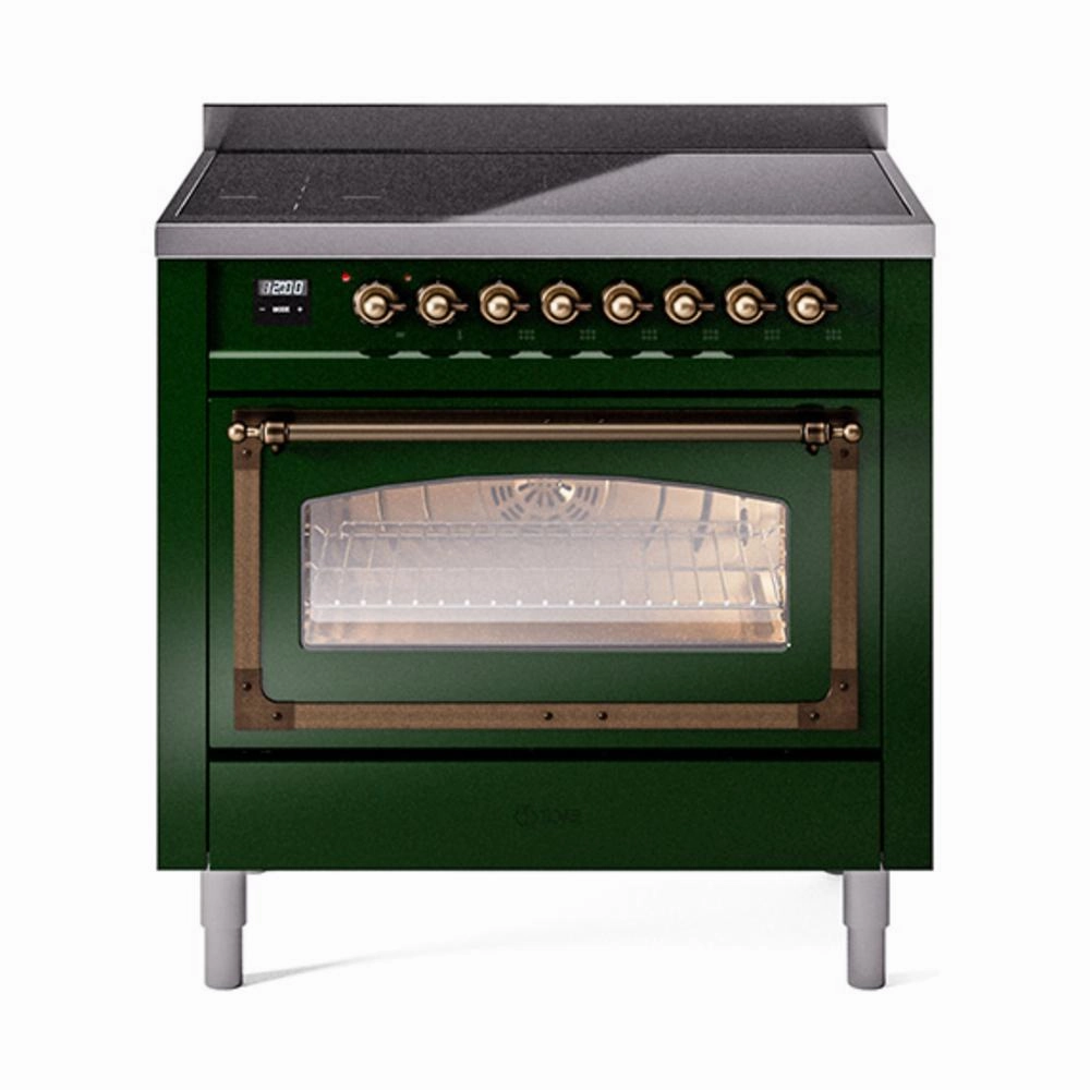 Ilve UNI366NMPEGB Ilve Uni366Nmpegb Nostalgie Ii Noblesse 36" Induction Range (Triple Glass Door, Emerald Green, Burnished) Freestanding Ranges freestanding dual fuel range 30 inch