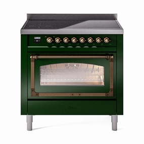 Ilve UNI366NMPEGB Ilve Uni366Nmpegb Nostalgie Ii Noblesse 36" Induction Range (Triple Glass Door, Emerald Green, Burnished) Freestanding Ranges freestanding dual fuel range 30 inch