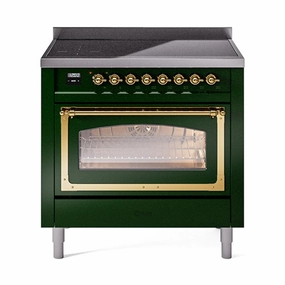 Ilve UNI366NMPEGG Ilve Uni366Nmpegg Nostalgie Ii Noblesse 36" Induction Range (Triple Glass Door, Emerald Green, Brass) Freestanding Ranges freestanding dual fuel range 30 inch