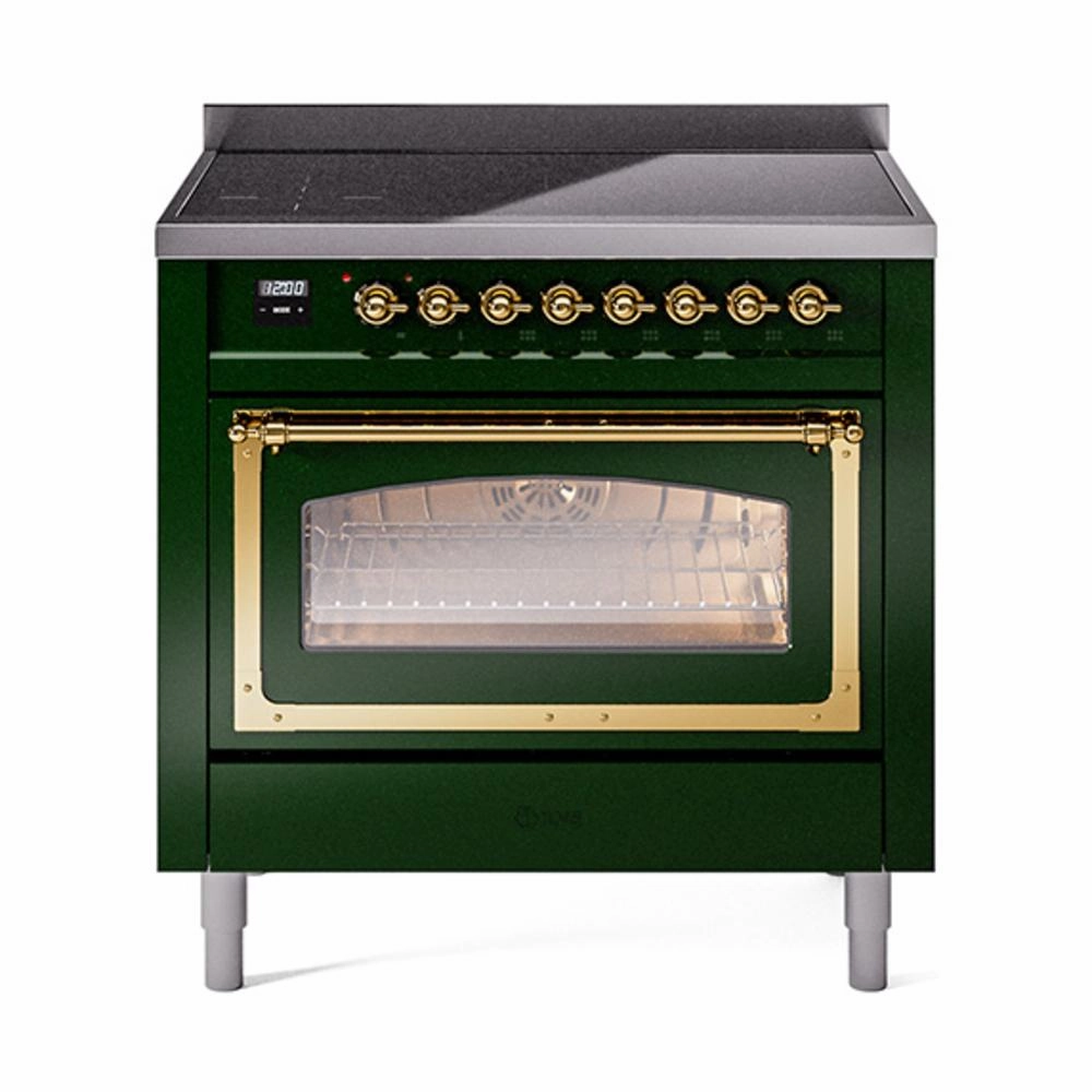 Ilve UNI366NMPEGG Ilve Uni366Nmpegg Nostalgie Ii Noblesse 36" Induction Range (Triple Glass Door, Emerald Green, Brass) Freestanding Ranges freestanding dual fuel range 30 inch