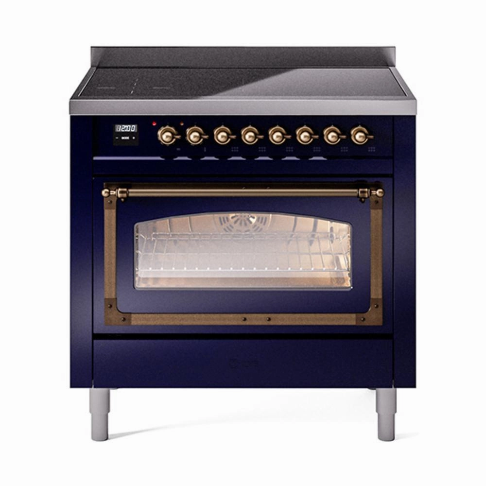 Ilve UNI366NMPMBB Ilve Uni366Nmpmbb Nostalgie Ii Noblesse 36" Induction Range (Triple Glass Door, Midnight Blue, Burnished) Freestanding Ranges freestanding dual fuel range 30 inch