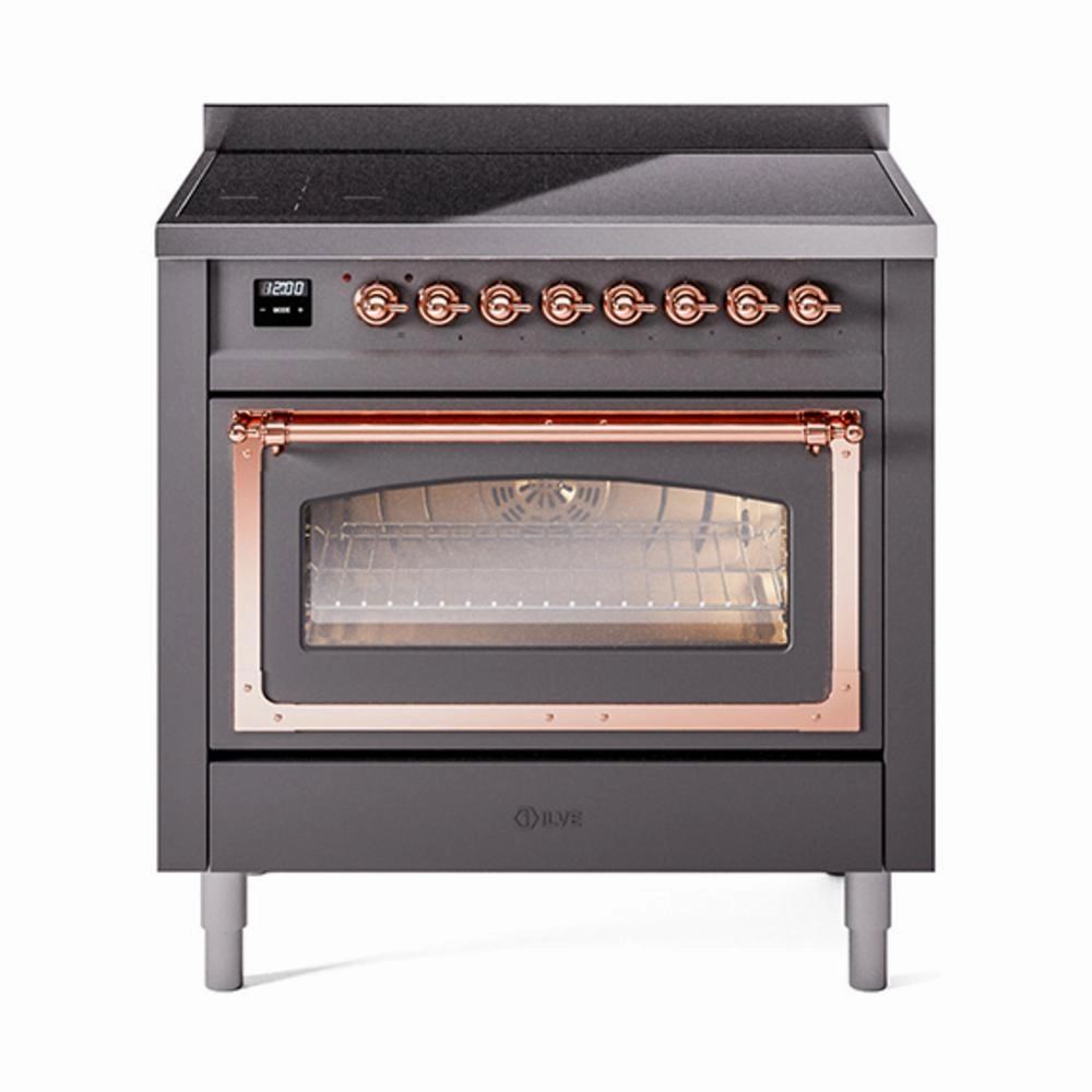 Ilve UNI366NMPMGP Ilve Uni366Nmpmgp Nostalgie Ii Noblesse 36" Induction Range (Triple Glass Door, Graphite Matte, Copper) Freestanding Ranges freestanding dual fuel range 30 inch