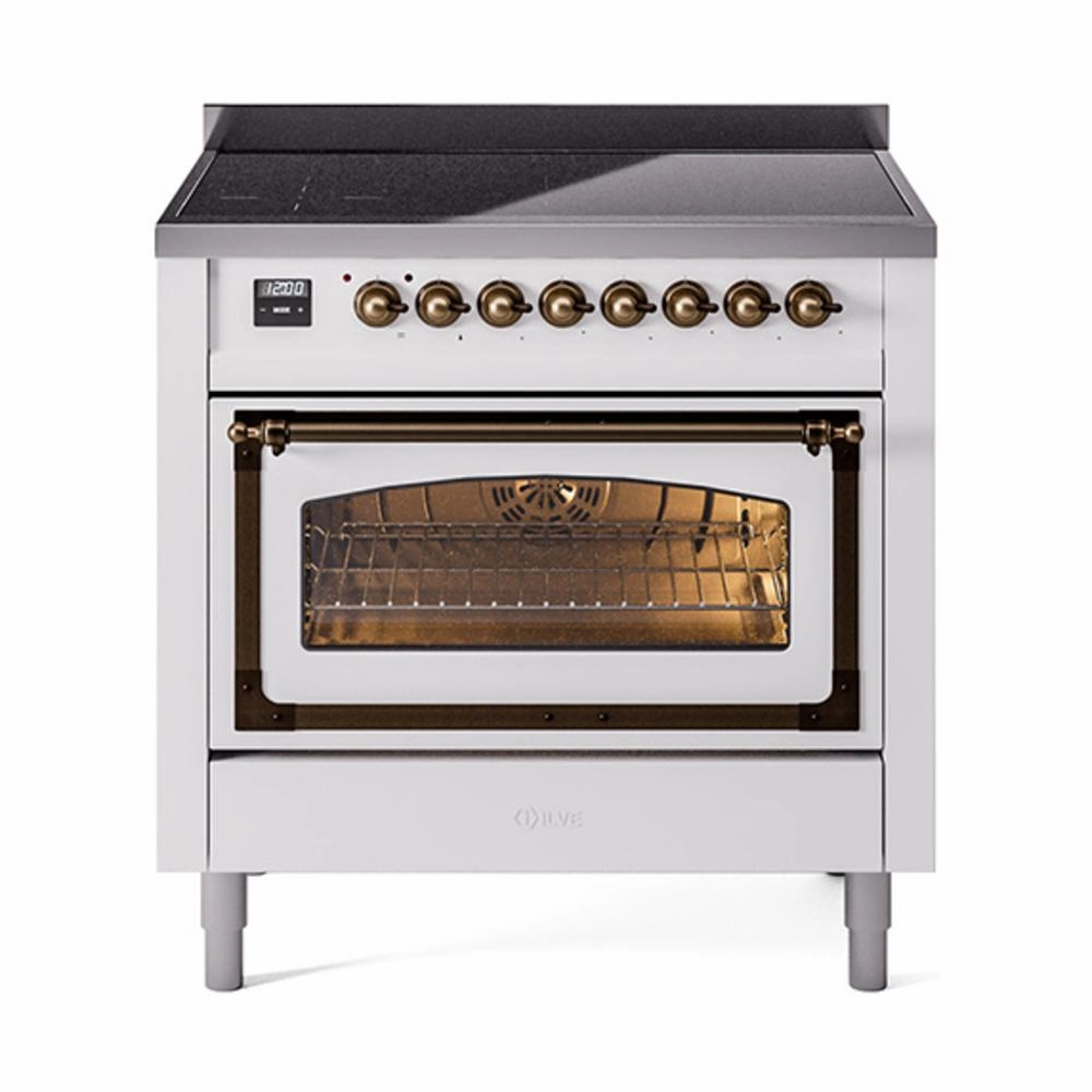 Ilve UNI366NMPWHB Ilve Uni366Nmpwhb Nostalgie Ii Noblesse 36" Induction Range (Triple Glass Door, White, Burnished) Freestanding Ranges freestanding dual fuel range 30 inch