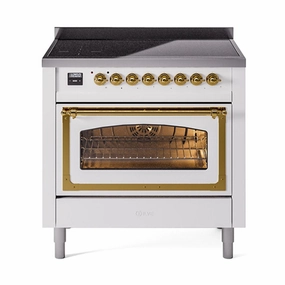 Ilve UNI366NMPWHG Ilve Uni366Nmpwhg Nostalgie Ii Noblesse 36" Induction Range (Triple Glass Door, White, Brass) Freestanding Ranges freestanding dual fuel range 30 inch