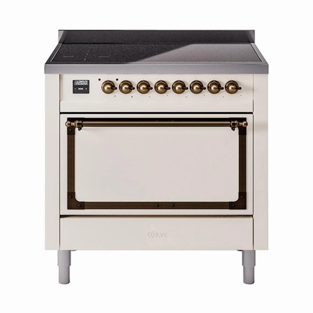 Ilve UNI366QNMPAWB Ilve Uni366Qnmpawb Nostalgie Ii Noblesse 36" Induction Range (Solid Door, Antique White, Burnished) Freestanding Ranges freestanding dual fuel range 30 inch
