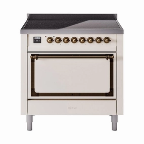 Ilve UNI366QNMPAWB Ilve Uni366Qnmpawb Nostalgie Ii Noblesse 36" Induction Range (Solid Door, Antique White, Burnished) Freestanding Ranges freestanding dual fuel range 30 inch