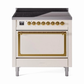 Ilve UNI366QNMPAWG Ilve Uni366Qnmpawg Nostalgie Ii Noblesse 36" Induction Range (Solid Door, Antique White, Brass) Freestanding Ranges freestanding dual fuel range 30 inch