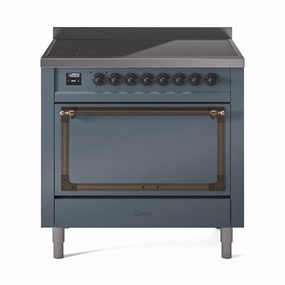 Ilve UNI366QNMPBGB Ilve Uni366Qnmpbgb Nostalgie Ii Noblesse 36" Induction Range (Solid Door, Blue Grey, Burnished) Freestanding Ranges freestanding dual fuel range 30 inch