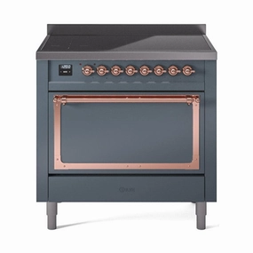 Ilve UNI366QNMPBGP Ilve Uni366Qnmpbgp Nostalgie Ii Noblesse 36" Induction Range (Solid Door, Blue Grey, Copper) Freestanding Ranges freestanding dual fuel range 30 inch