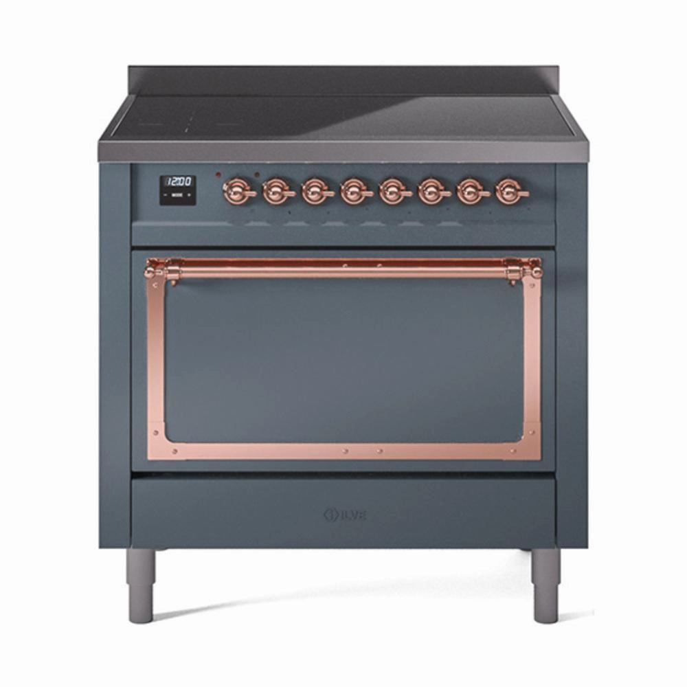 Ilve UNI366QNMPBGP Ilve Uni366Qnmpbgp Nostalgie Ii Noblesse 36" Induction Range (Solid Door, Blue Grey, Copper) Freestanding Ranges freestanding dual fuel range 30 inch