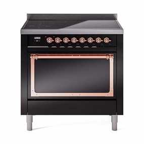 Ilve UNI366QNMPBKP Ilve Uni366Qnmpbkp Nostalgie Ii Noblesse 36" Induction Range (Solid Door, Glossy Black, Copper) Freestanding Ranges freestanding dual fuel range 30 inch