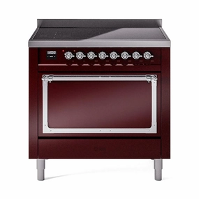 Ilve UNI366QNMPBUC Ilve Uni366Qnmpbuc Nostalgie Ii Noblesse 36" Induction Range (Solid Door, Burgundy, Chrome) Freestanding Ranges freestanding dual fuel range 30 inch