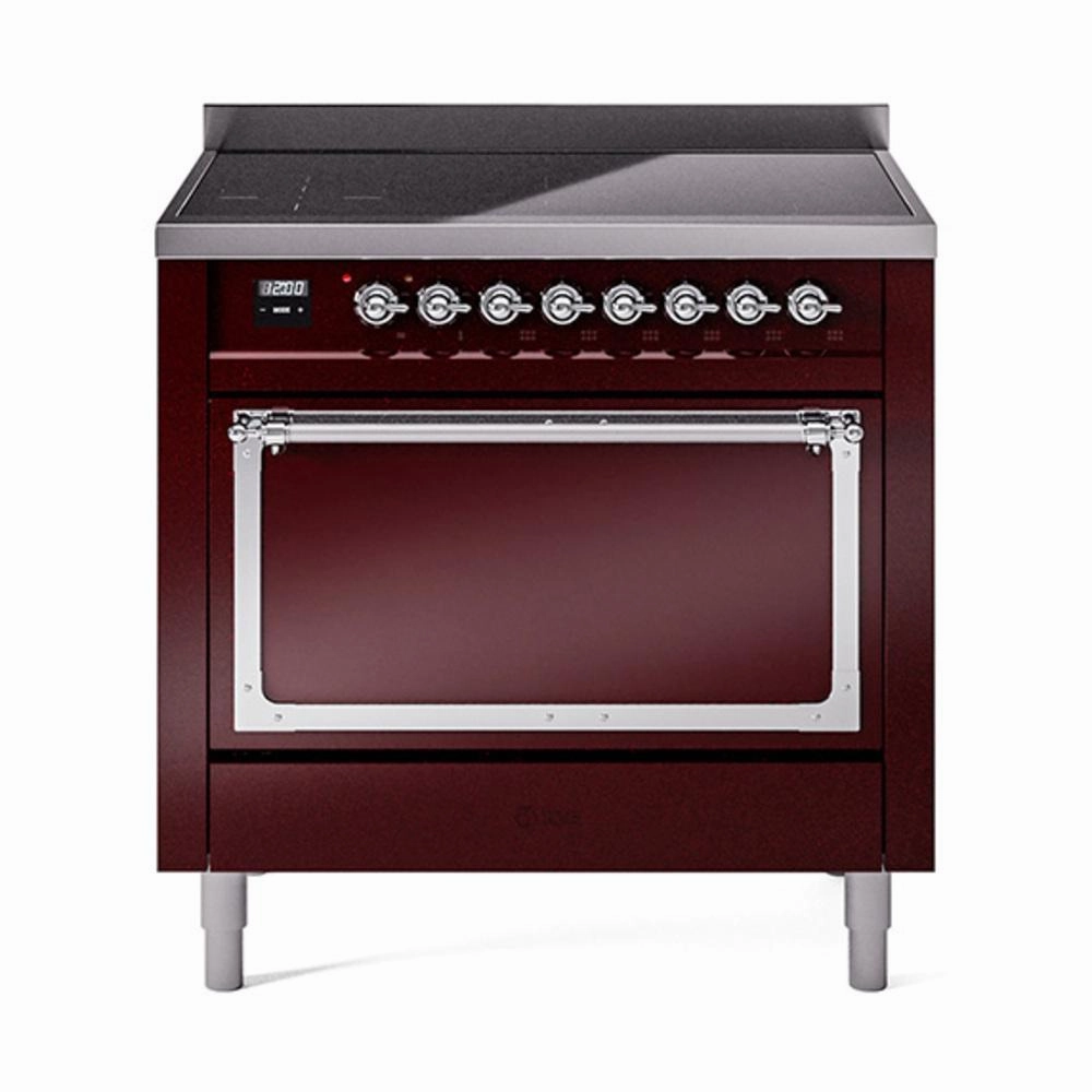 Ilve UNI366QNMPBUC Ilve Uni366Qnmpbuc Nostalgie Ii Noblesse 36" Induction Range (Solid Door, Burgundy, Chrome) Freestanding Ranges freestanding dual fuel range 30 inch