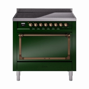 Ilve UNI366QNMPEGB Ilve Uni366Qnmpegb Nostalgie Ii Noblesse 36" Induction Range (Solid Door, Emerald Green, Burnished) Freestanding Ranges freestanding dual fuel range 30 inch