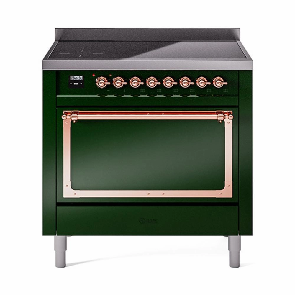 Ilve UNI366QNMPEGP Ilve Uni366Qnmpegp Nostalgie Ii Noblesse 36" Induction Range (Solid Door, Emerald Green, Copper) Freestanding Ranges freestanding dual fuel range 30 inch
