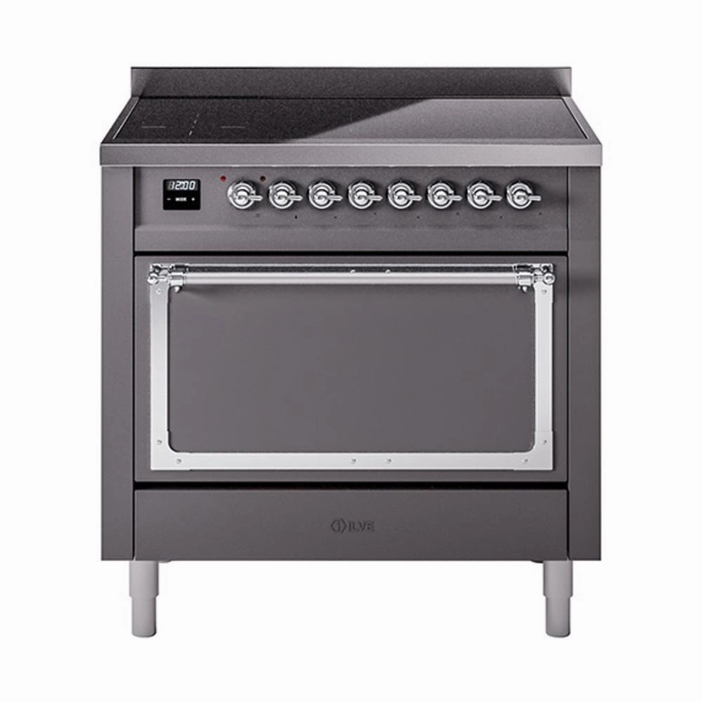 Ilve UNI366QNMPMGC Ilve Uni366Qnmpmgc Nostalgie Ii Noblesse 36" Induction Range (Solid Door, Graphite Matte, Chrome) Freestanding Ranges freestanding dual fuel range 30 inch