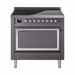 Ilve UNI366QNMPMGC Ilve Uni366Qnmpmgc Nostalgie Ii Noblesse 36" Induction Range (Solid Door, Graphite Matte, Chrome) Freestanding Ranges freestanding dual fuel range 30 inch