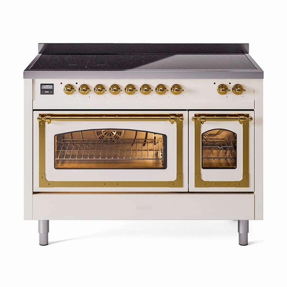 Ilve UNI486NMPAWG Ilve Uni486Nmpawg Nostalgie Ii Noblesse 48" Induction Range (Triple Glass Door, Antique White, Brass) Freestanding Ranges freestanding dual fuel range 30 inch
