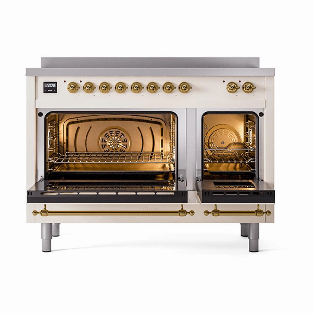 Ilve UNI486NMPAWG Ilve Uni486Nmpawg Nostalgie Ii Noblesse 48" Induction Range (Triple Glass Door, Antique White, Brass)
