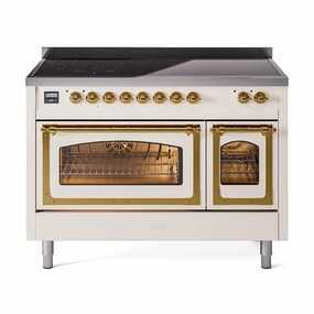 Ilve UNI486NMPAWG Ilve Uni486Nmpawg Nostalgie Ii Noblesse 48" Induction Range (Triple Glass Door, Antique White, Brass) Freestanding Ranges freestanding dual fuel range 30 inch