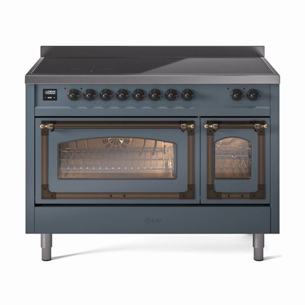 Ilve UNI486NMPBGB Ilve Uni486Nmpbgb Nostalgie Ii Noblesse 48" Induction Range (Triple Glass Door, Blue Grey, Burnished) Freestanding Ranges freestanding dual fuel range 30 inch
