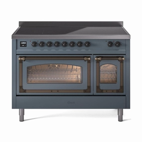 Ilve UNI486NMPBGB Ilve Uni486Nmpbgb Nostalgie Ii Noblesse 48" Induction Range (Triple Glass Door, Blue Grey, Burnished) Freestanding Ranges freestanding dual fuel range 30 inch