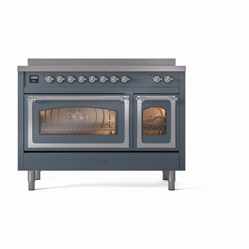 Ilve UNI486NMPBGC Ilve Uni486Nmpbgc Nostalgie Ii Noblesse 48" Induction Range (Triple Glass Door, Blue Grey, Chrome)