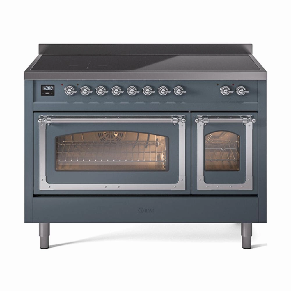Ilve UNI486NMPBGC Ilve Uni486Nmpbgc Nostalgie Ii Noblesse 48" Induction Range (Triple Glass Door, Blue Grey, Chrome) Freestanding Ranges freestanding dual fuel range 30 inch