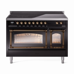 Ilve UNI486NMPBKB Ilve Uni486Nmpbkb Nostalgie Ii Noblesse 48" Induction Range (Triple Glass Door, Glossy Black, Burnished) Freestanding Ranges freestanding dual fuel range 30 inch