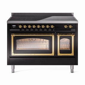Ilve UNI486NMPBKG Ilve Uni486Nmpbkg Nostalgie Ii Noblesse 48" Induction Range (Triple Glass Door, Glossy Black, Brass) Freestanding Ranges freestanding dual fuel range 30 inch