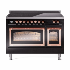 Ilve UNI486NMPBKP Ilve Uni486Nmpbkp Nostalgie Ii Noblesse 48" Induction Range (Triple Glass Door, Glossy Black, Copper) Freestanding Ranges freestanding dual fuel range 30 inch