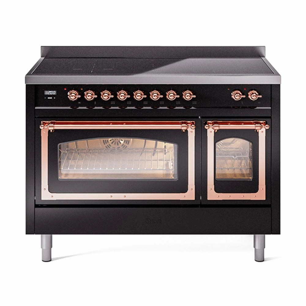 Ilve UNI486NMPBKP Ilve Uni486Nmpbkp Nostalgie Ii Noblesse 48" Induction Range (Triple Glass Door, Glossy Black, Copper) Freestanding Ranges freestanding dual fuel range 30 inch