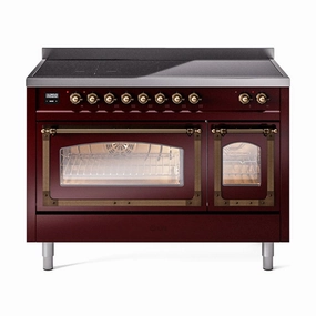 Ilve UNI486NMPBUB Ilve Uni486Nmpbub Nostalgie Ii Noblesse 48" Induction Range (Triple Glass Door, Burgundy, Burnished) Freestanding Ranges freestanding dual fuel range 30 inch