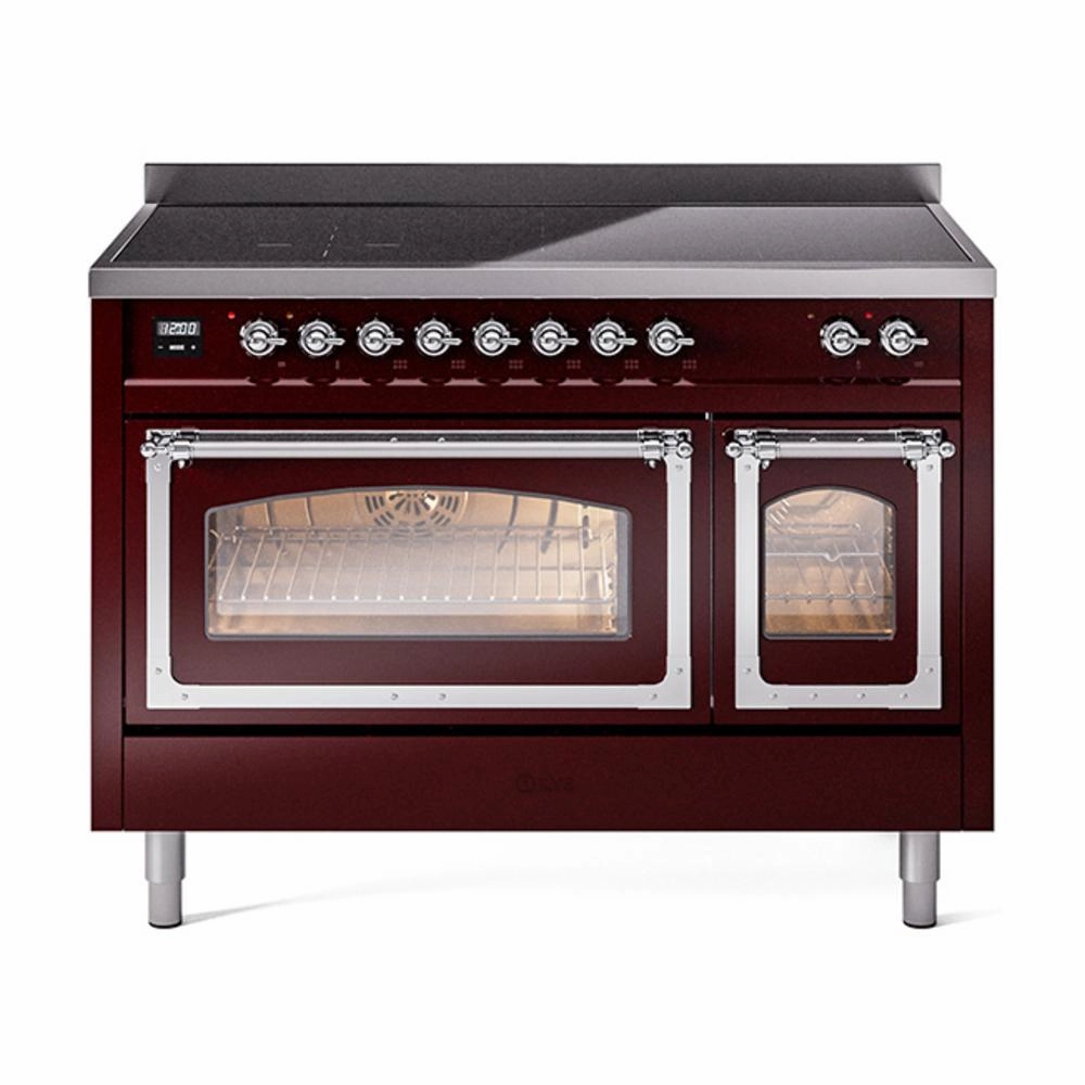 Ilve UNI486NMPBUC Ilve Uni486Nmpbuc Nostalgie Ii Noblesse 48" Induction Range (Triple Glass Door, Burgundy, Chrome) Freestanding Ranges freestanding dual fuel range 30 inch