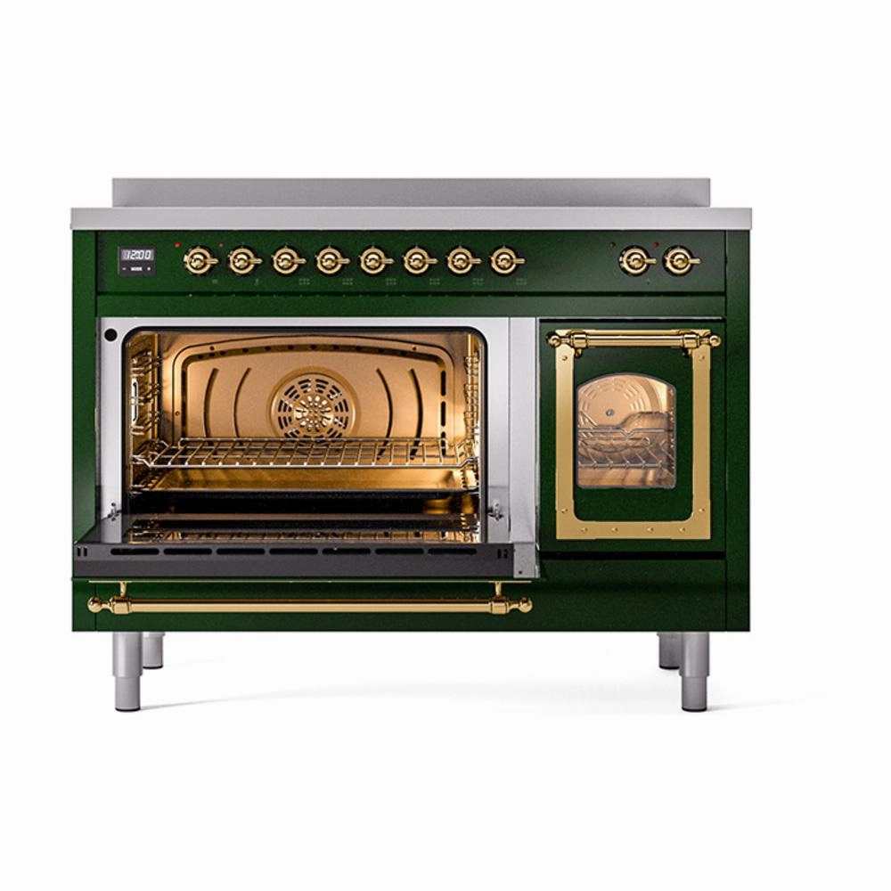 Ilve UNI486NMPEGG Ilve Uni486Nmpegg Nostalgie Ii Noblesse 48" Induction Range (Triple Glass Door, Emerald Green, Brass)