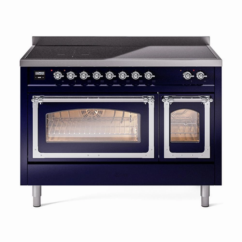 Ilve UNI486NMPMBC Ilve Uni486Nmpmbc Nostalgie Ii Noblesse 48" Induction Range (Triple Glass Door, Midnight Blue, Chrome) Freestanding Ranges freestanding dual fuel range 30 inch