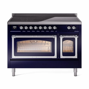 Ilve UNI486NMPMBC Ilve Uni486Nmpmbc Nostalgie Ii Noblesse 48" Induction Range (Triple Glass Door, Midnight Blue, Chrome) Freestanding Ranges freestanding dual fuel range 30 inch