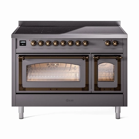 Ilve UNI486NMPMGB Ilve Uni486Nmpmgb Nostalgie Ii Noblesse 48" Induction Range (Triple Glass Door, Graphite Matte, Burnished) Freestanding Ranges freestanding dual fuel range 30 inch