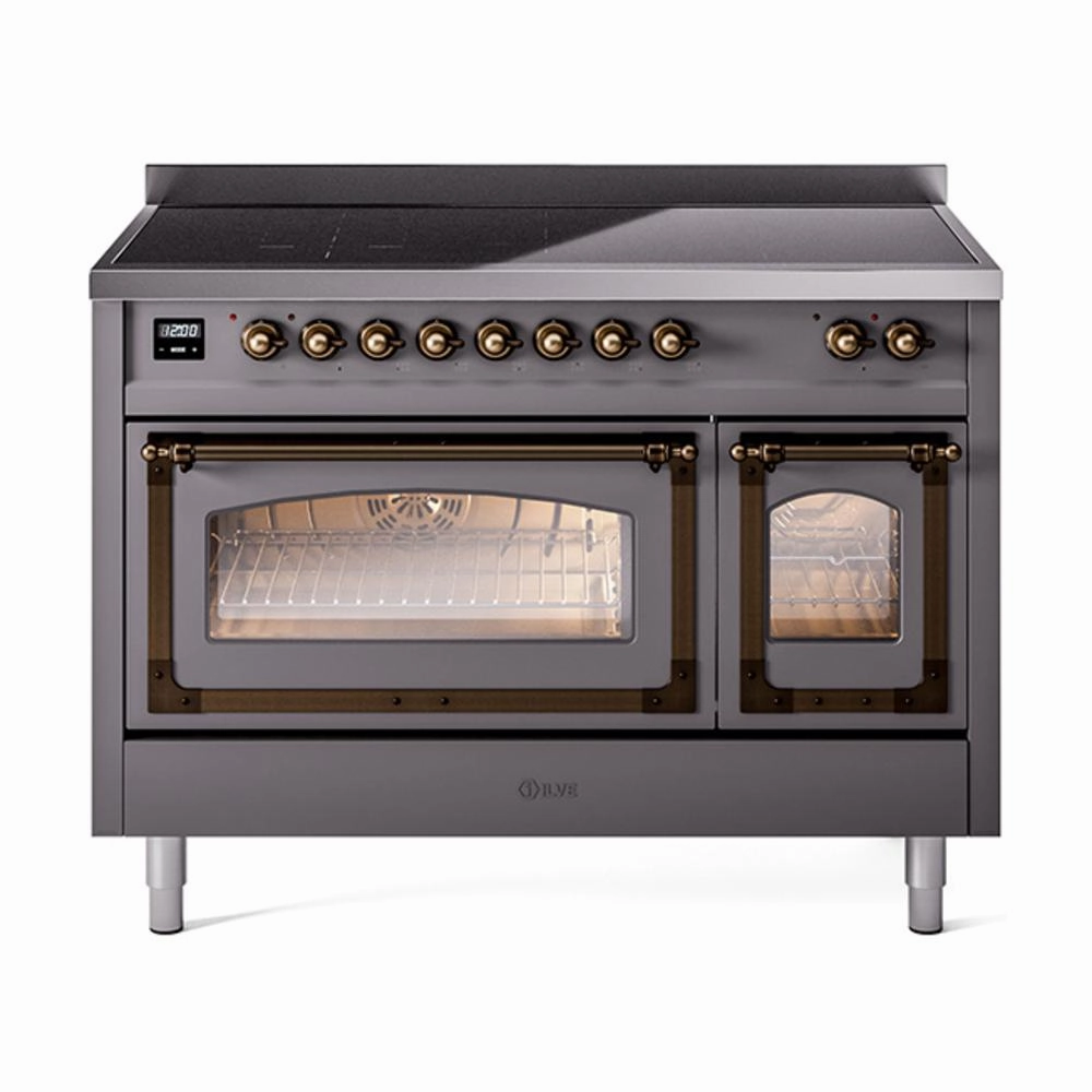Ilve UNI486NMPMGB Ilve Uni486Nmpmgb Nostalgie Ii Noblesse 48" Induction Range (Triple Glass Door, Graphite Matte, Burnished) Freestanding Ranges freestanding dual fuel range 30 inch