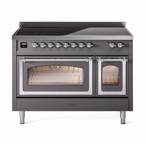Ilve UNI486NMPMGC Ilve Uni486Nmpmgc Nostalgie Ii Noblesse 48" Induction Range (Triple Glass Door, Graphite Matte, Chrome) Freestanding Ranges freestanding dual fuel range 30 inch