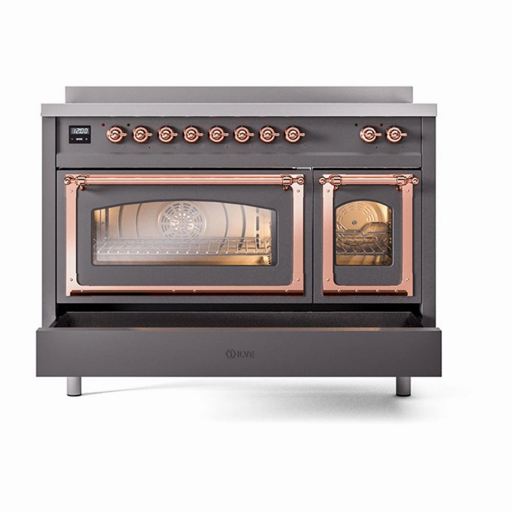 Ilve UNI486NMPMGP Ilve Uni486Nmpmgp Nostalgie Ii Noblesse 48" Induction Range (Triple Glass Door, Graphite Matte, Copper)