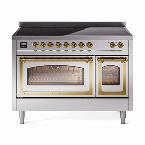 Ilve UNI486NMPSSG Ilve Uni486Nmpssg Nostalgie Ii Noblesse 48" Induction Range (Triple Glass Door, Stainless Steel, Brass) Freestanding Ranges freestanding dual fuel range 30 inch